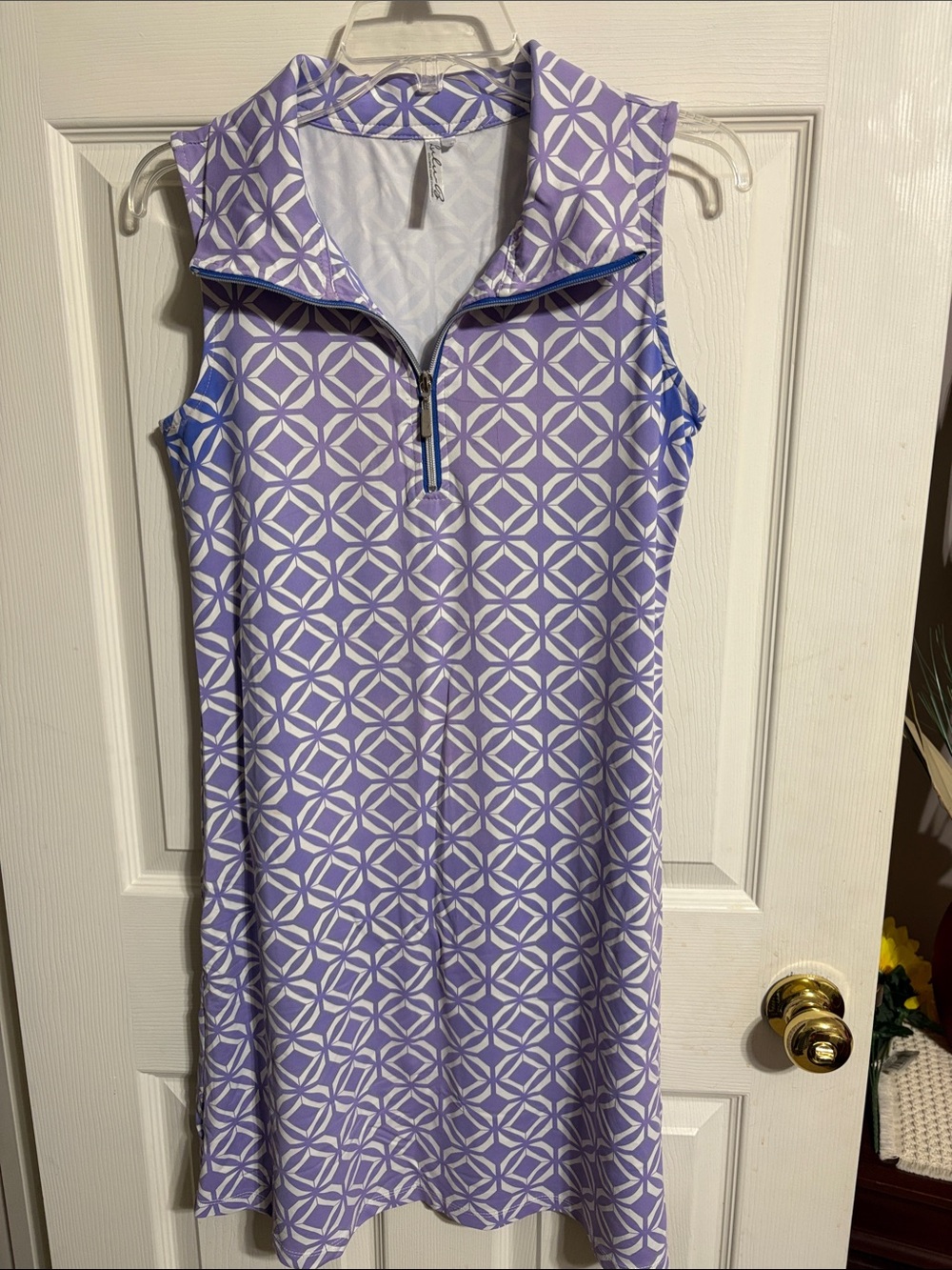 Lulu-B Lavender & White Geometric Zip Polo Midi Dress